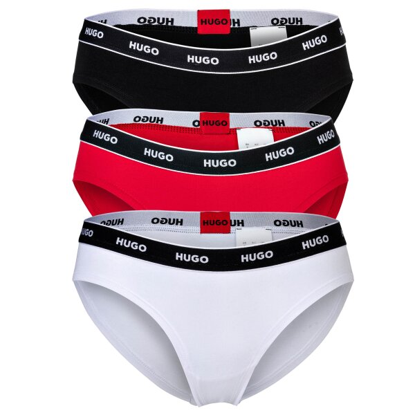 HUGO Damen Slips, 3er Pack - TRIPLET BRIEF STRIPE, Cotton Stretch, Logo, uni Schwarz/Rot/Weiß S