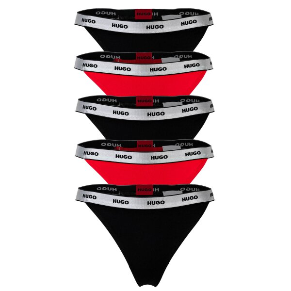 HUGO Damen String, 5er Pack - Fivepack String Gift, Cotton Stretch, Logo, uni Schwarz/Rot S