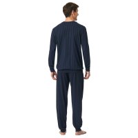 SCHIESSER Herren Schlafanzug, lang - Comfort Essentials, Baumwolle, Rundhals Blau 3XL