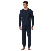 SCHIESSER mens pajamas, long - Comfort Essentials, cotton, round neck Blue 3XL (XXX-Large)