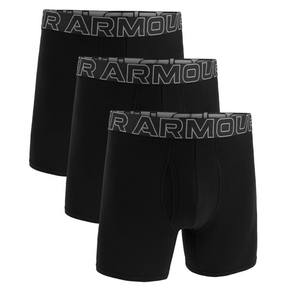 UNDER ARMOUR Mens Boxer Shorts, 3-Pack – Performance Cotton Boxer Briefs – Solid 6 in, Stretch, Cotton Blend Black L (Large)