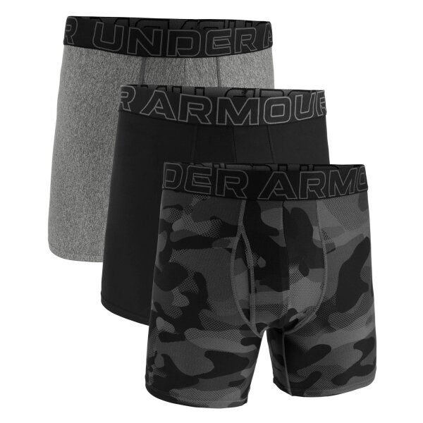 UNDER ARMOUR Mens Boxer Shorts, 3-Pack - Performance Tech Boxer Briefs - Novelty 6 in, Camouflage, Stretch Black/Grey M (Medium)