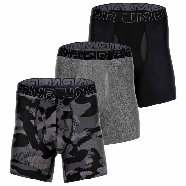 UNDER ARMOUR Herren Boxershorts, 3er Pack - Performance Tech Boxer Briefs - Novelty 6 in, Camouflage, Stretch Schwarz/Grau 2XL