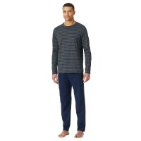 SCHIESSER Herren Schlafanzug, lang - Casual Essentials, Baumwolle, Rundhals Blau/Grau S