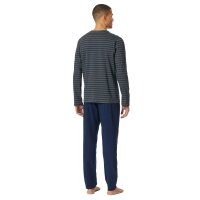 SCHIESSER mens pajamas, long - Casual Essentials, cotton, round neck Blue/Grey S (Small)