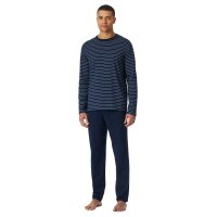 SCHIESSER Herren Schlafanzug, lang - Casual Essentials, Baumwolle, Rundhals Dunkelblau S