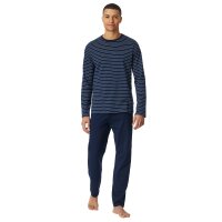 SCHIESSER Herren Schlafanzug, lang - Casual Essentials, Baumwolle, Rundhals Dunkelblau S