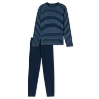 SCHIESSER mens pajamas, long - Casual Essentials, cotton, round neck Dark blue S (Small)