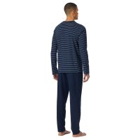 SCHIESSER mens pajamas, long - Casual Essentials, cotton, round neck Dark blue S (Small)