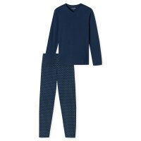 SCHIESSER mens pyjamas, long - Casual Essentials, cotton, V-neck Dark blue S (Small)