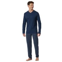 SCHIESSER Herren Schlafanzug, lang - Casual Essentials, Baumwolle, V-Ausschnitt Dunkelblau 4XL