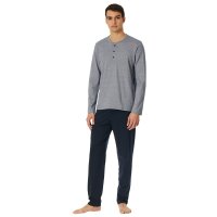 SCHIESSER mens pajamas, long - Casual Essentials, cotton, button placket Dark blue/Grey S (Small)