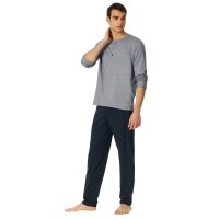 SCHIESSER mens pajamas, long - Casual Essentials, cotton, button placket Dark blue/Grey S (Small)