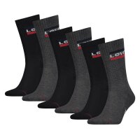 Levis Unisex 6er Pack Sportsocken - Regular Cut SPRTWR, Logo, einfarbig Schwarz/Grau 39-42