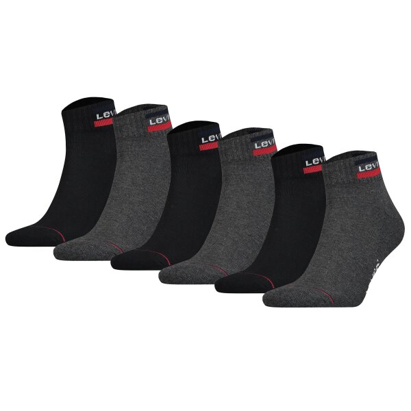 Levis Unisex 6er Pack Sportsocken - Mid Cut SPRTWR, Logo, einfarbig Schwarz/Grau 35-38