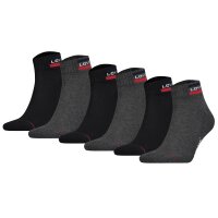 Levis Unisex 6er Pack Sportsocken - Mid Cut SPRTWR, Logo, einfarbig Schwarz/Grau 35-38