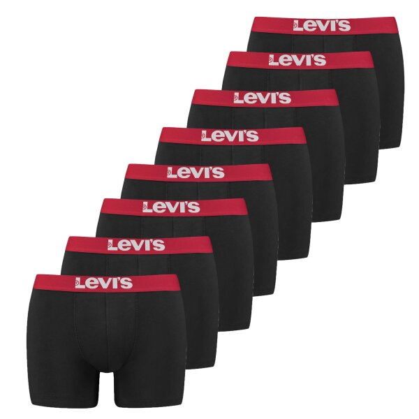 Levis Herren Boxershorts, 8er Pack - Solid Basic Boxer Brief ECOM, Organic Schwarz/Rot S