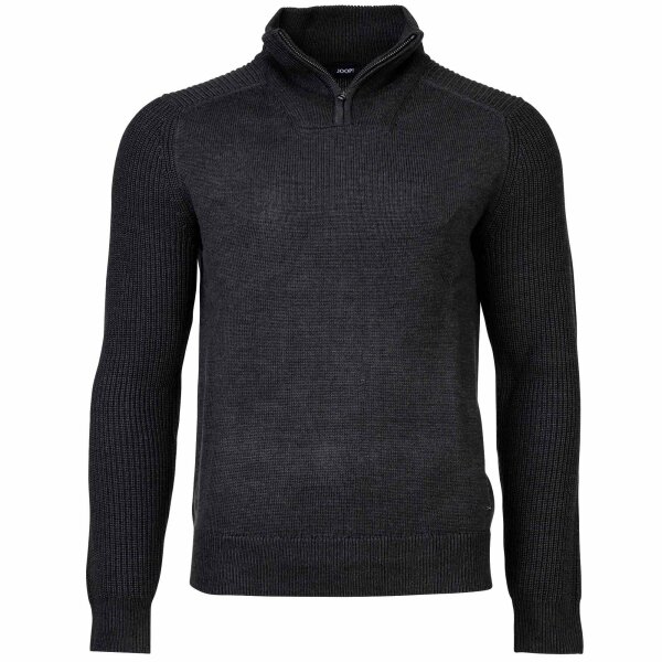 JOOP! Herren Strickpullover mit Troyer-Zip - Thom, Feinstrick mit Struktur, Woll-Mix Grau S