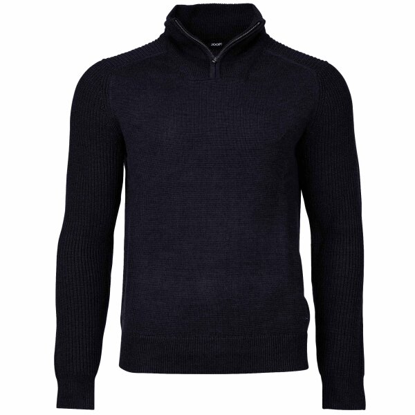 JOOP! Herren Strickpullover mit Troyer-Zip - Thom, Feinstrick mit Struktur, Woll-Mix Blau L