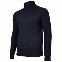 JOOP! Herren Strickpullover mit Troyer-Zip - Thom, Feinstrick mit Struktur, Woll-Mix Blau S
