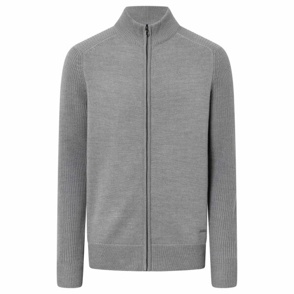 JOOP! mens knitted jumper with troyer zip - Thom, fine knit with structure, wool mix Grey M (Medium)