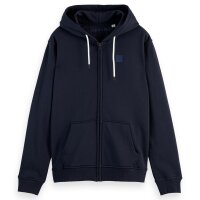 SCOTCH&SODA Mens sweat jacket - Essential Logo Badge Zip-Through, hood, logo, cotton Dark blue S (Small)