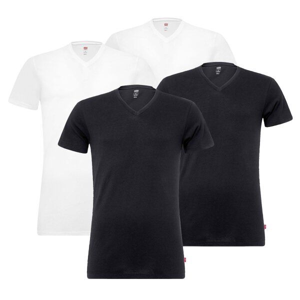 Levis Men T-Shirt, 4 Pack - V-Neck, short Sleeve, plain White/black M (Medium)