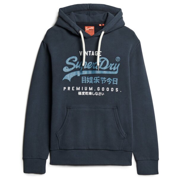 Superdry Mens Hoodie - Duo Vintage Logo Hoodie , Logo, Single colour Dark blue M (Medium)