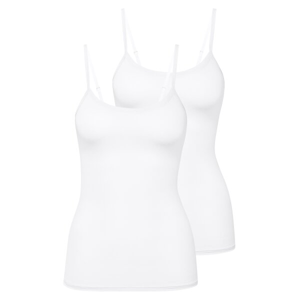 CALIDA Damen Spaghettitop, 2er Pack - Natural Comfort, Unterhemd, Top, Jersey, einfarbig Weiß XS (36/38)