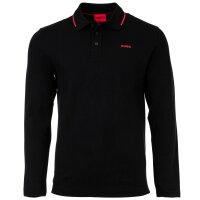 HUGO Herren Poloshirt, langarm - Derriko, Pique, Knopfleiste, Logo, Baumwolle Schwarz M