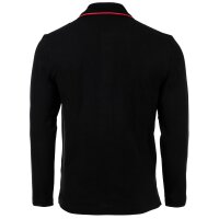 HUGO Herren Poloshirt, langarm - Derriko, Pique, Knopfleiste, Logo, Baumwolle Schwarz M