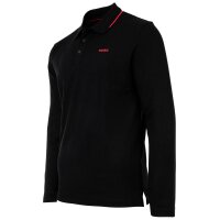 HUGO Mens polo shirt, long-sleeved - Derriko, pique, button placket, logo, cotton Black M (Medium)