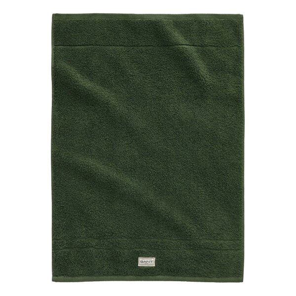 GANT Gästetuch - Premium Handtuch, Frottee, Bio-Baumwolle, Logo, uni Grün (Pine Green) 30x50cm
