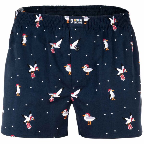 Happy Shorts Mens woven boxer shorts – X-MAS, American style, cotton, Christmas print Sea Gull M (Medium)