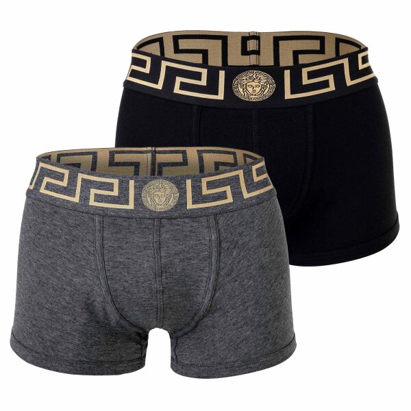 VERSACE Herren Trunks, 2er Pack - TOPEKA, Stretch Cotton, einfarbig Schwarz/Grau 3XL