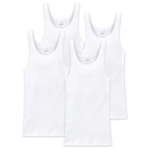 SCHIESSER men undershirt 4-pack - sleeveless, Cotton Essentials, double rib White M (Medium)