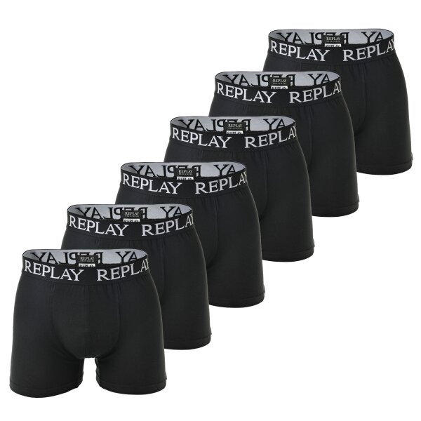 REPLAY Herren Boxershorts, 6er Pack - Unterhosen, Baumwolle, Logo, einfarbig Schwarz L