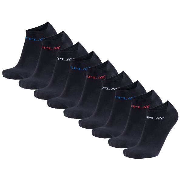 REPLAY Unisex Sneaker Socks, 9-Pack - Short Socks, Cotton, Logo, solid color, short Black 35-38