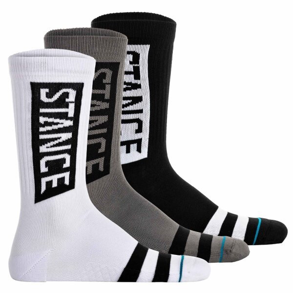 STANCE Unisex Socken 3er Pack - The OG, Logo, Streifen, Crew Socken Schwarz/Weiß/Grau 38-42