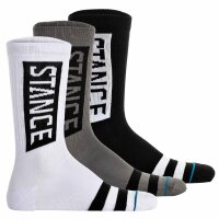 STANCE Unisex Socken 3er Pack - The OG, Logo, Streifen, Crew Socken Schwarz/Weiß/Grau 38-42