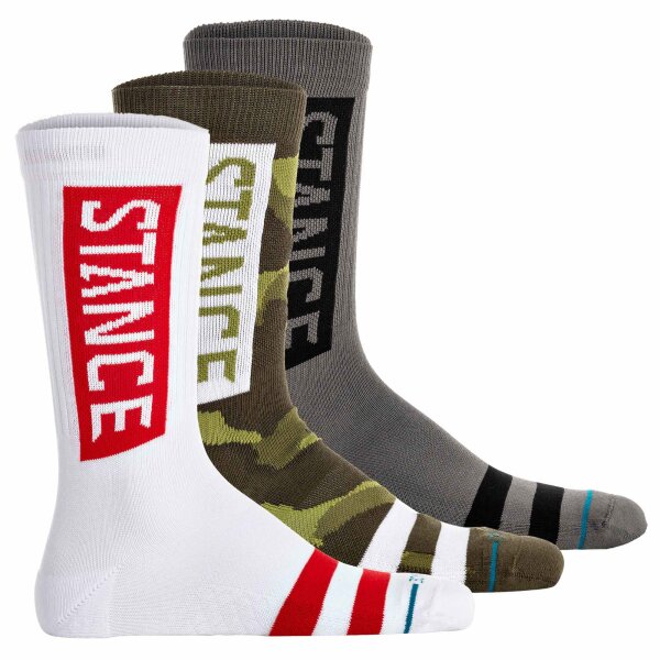 STANCE Unisex Socken 3er Pack - The OG, Logo, Streifen, Crew Socken Grau/Weiß/Grün 38-42