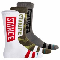 STANCE Unisex Socken 3er Pack - The OG, Logo, Streifen, Crew Socken Grau/Weiß/Grün 38-42