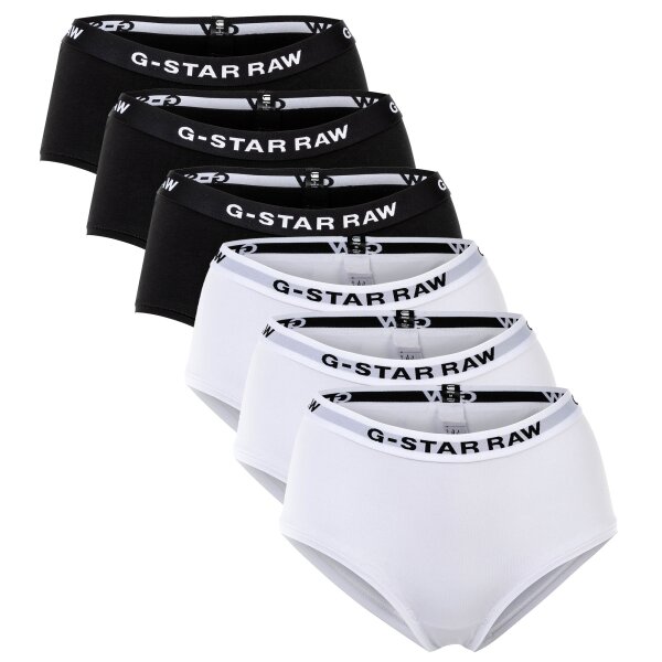 G-STAR womens hipster briefs, 6-pack - hipster, cotton stretch, logo, solid colour Black/white XS (X-Small)