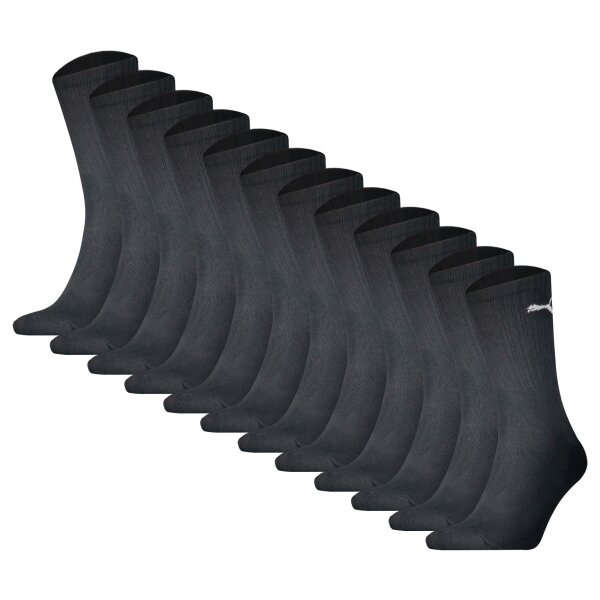 PUMA Unisex Sportsocken, 12er Pack - Sport Crew Socken, ECOM, Logo, einfarbig Schwarz 35-38