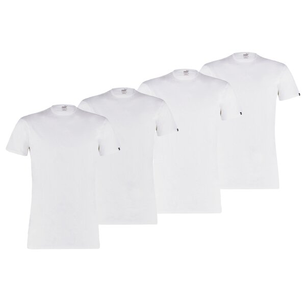 PUMA Mens T-Shirt, Pack of 4  - Basic Crew Tee, round Neck, short Sleeve, uni White M (Medium)