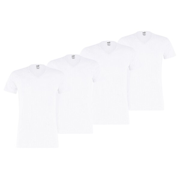 PUMA Herren T-Shirt, 4er Pack - Basic V-Neck, V-Ausschnitt, Kurzarm, uni Weiß M