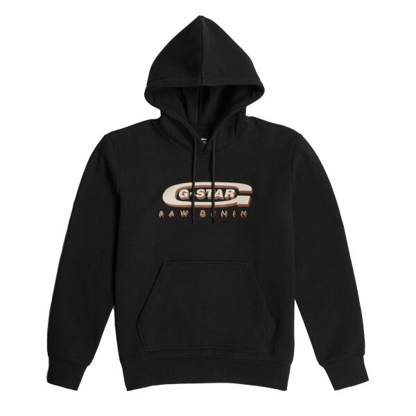 G-STAR mens hoodie - Old Skool logo, pullover, hood, organic cotton Black M (Medium)