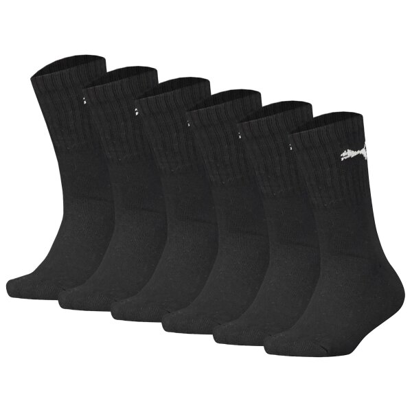 PUMA childrens socks, 6-pack - Sport Junior Crew, terry sole, ribbed cuffs, logo Black 31-34 (12-2 UK)