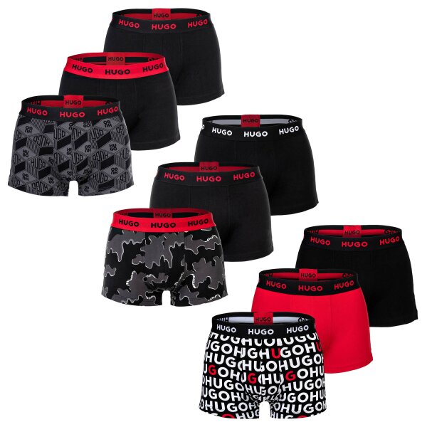 HUGO Herren Boxershorts, 3er Pack - Trunk Triplet Design, Muster, Logo, Cotton Stretch