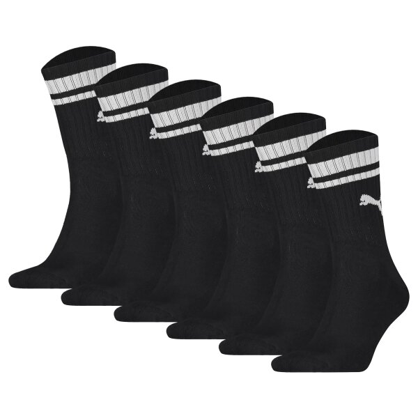 PUMA Unisex Sport-Socken, 6er Pack - Crew Heritage, Tennis, Frottee-Sohle, Streifen Schwarz 35-38